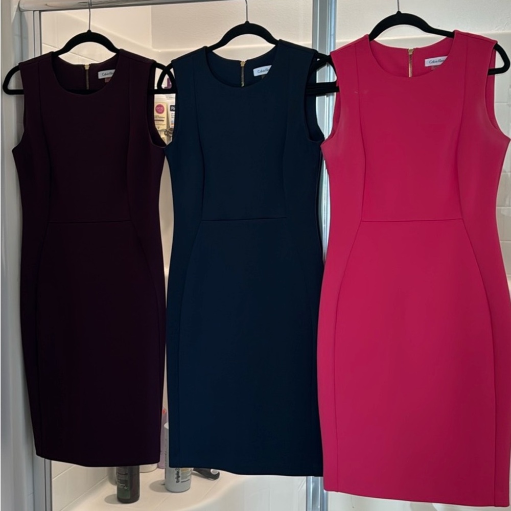 Calvin Klein Midi Dress Trio - Dark Purple, Dark Blue, Bright Pink